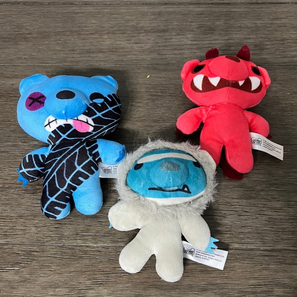 Deddy Bears Plush Lot of 3 Blue Bear Devil Red Monster Kidcore Plushies